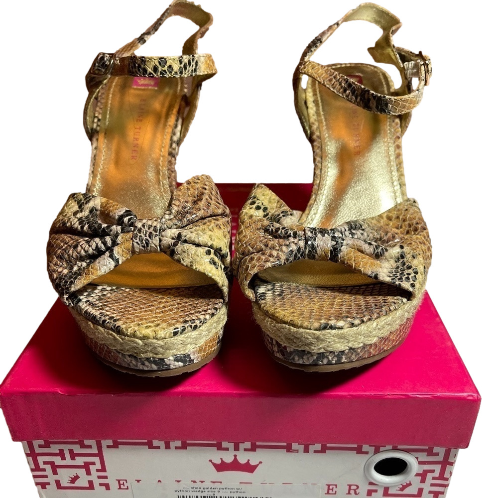 Elaine Turner Shea Golden Python Wedge Sandal - NWT